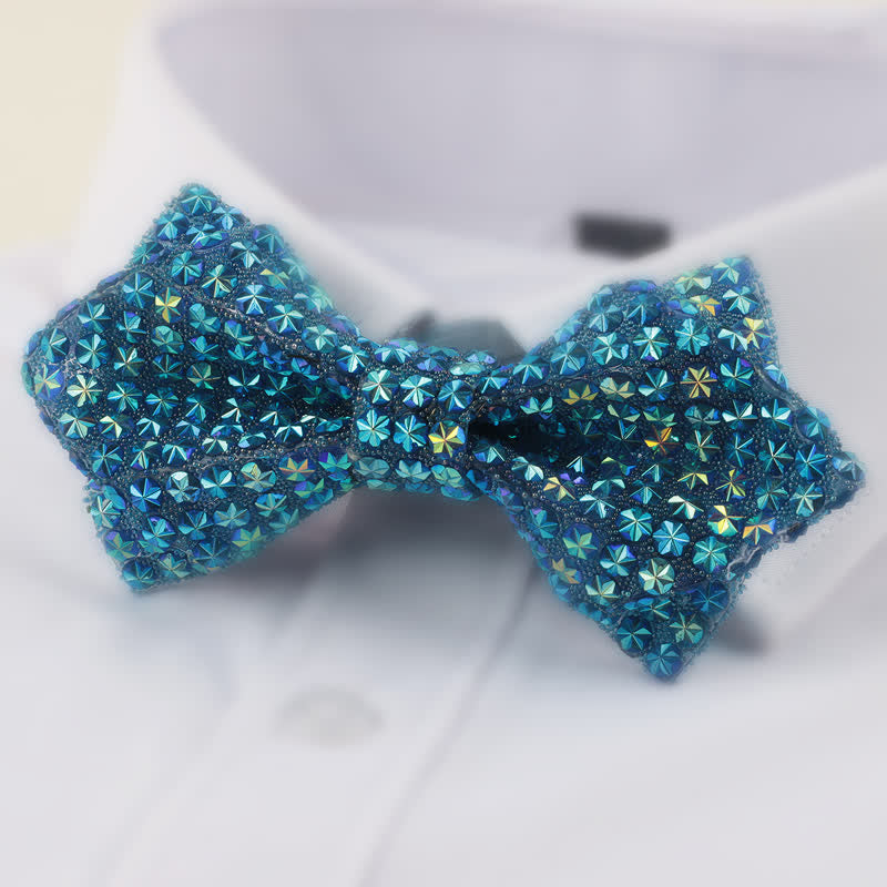 Men's Star Shape Double Layered Pointed Rhinestone Bow Tie - Turquoise - image 0