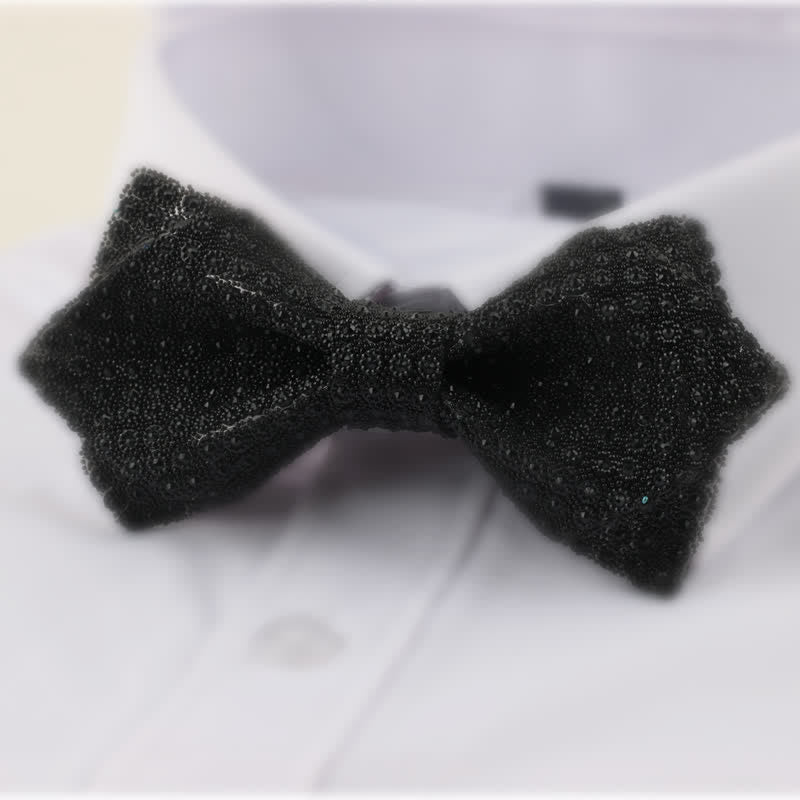 Men's Round Shape Double Layered Pointed Rhinestone Bow Tie - Black - image 2