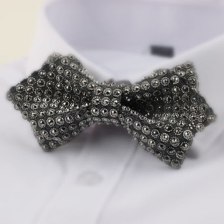 Men's Round Shape Double Layered Pointed Rhinestone Bow Tie - Gray - image 0