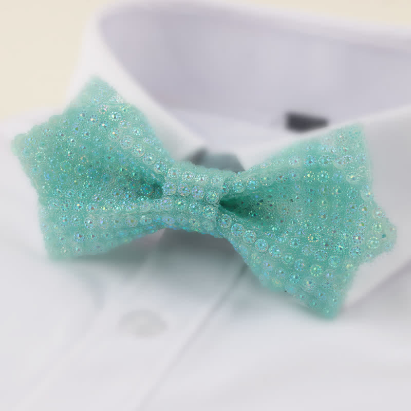 Men's Round Shape Double Layered Pointed Rhinestone Bow Tie - PowderBlue - image 8