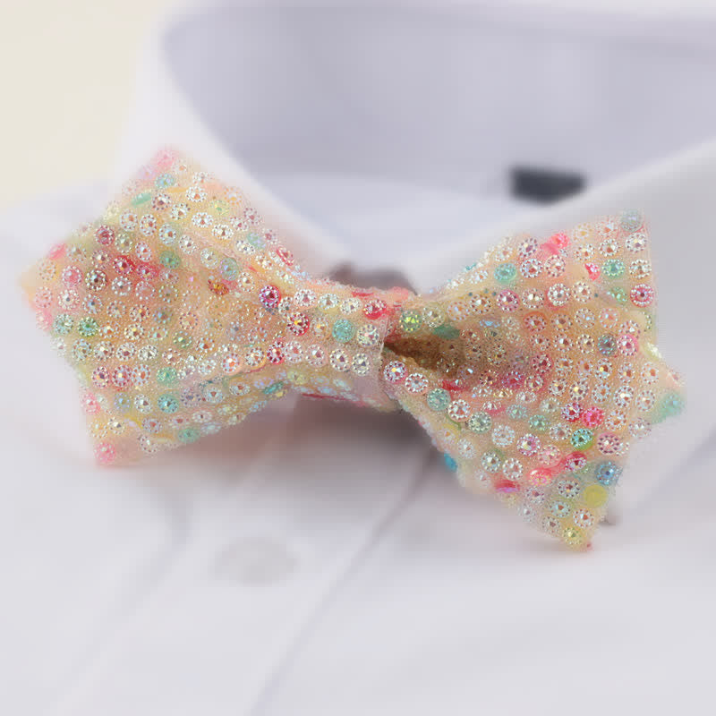 Men's Round Shape Double Layered Pointed Rhinestone Bow Tie - Colored - image 10
