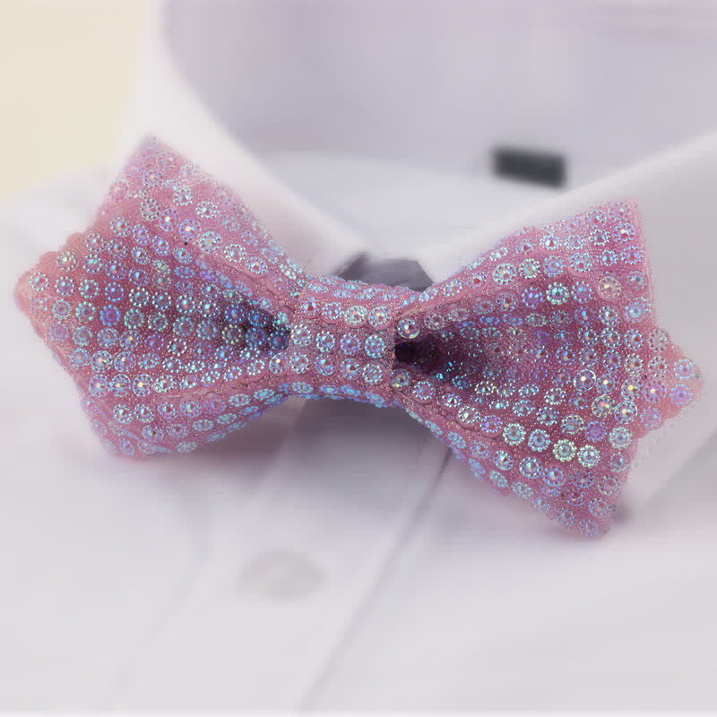 Men's Round Shape Double Layered Pointed Rhinestone Bow Tie - Violet - image 5