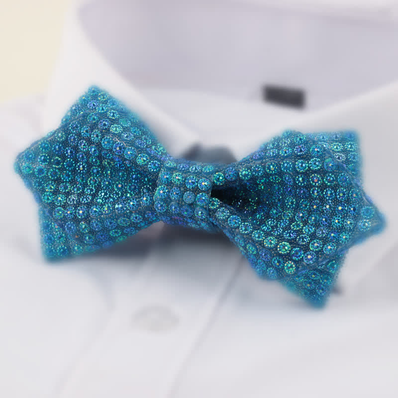 Men's Round Shape Double Layered Pointed Rhinestone Bow Tie - Turquoise - image 4