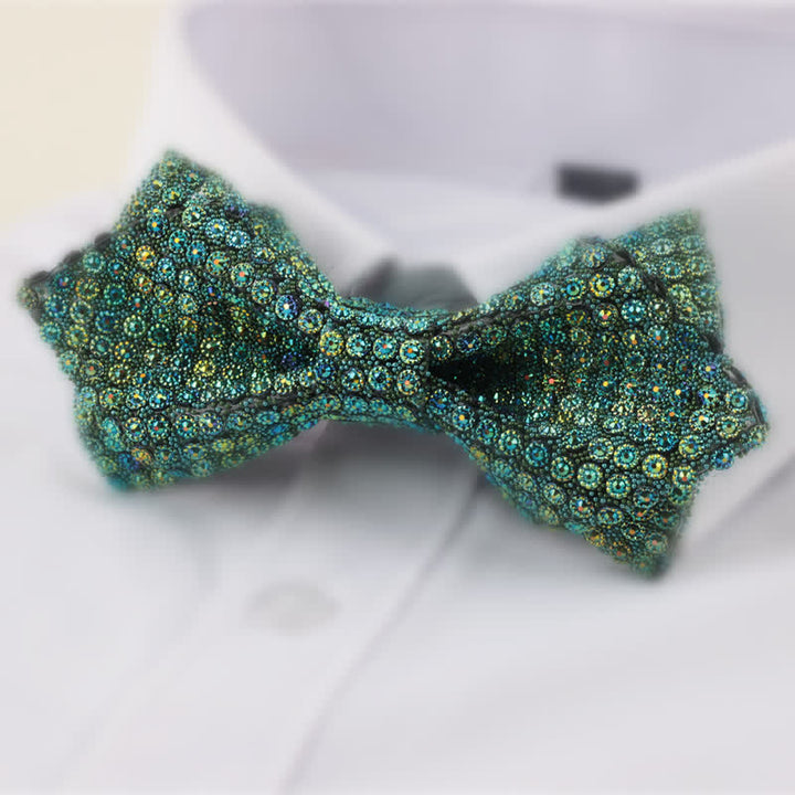Men's Round Shape Double Layered Pointed Rhinestone Bow Tie - Green - image 3