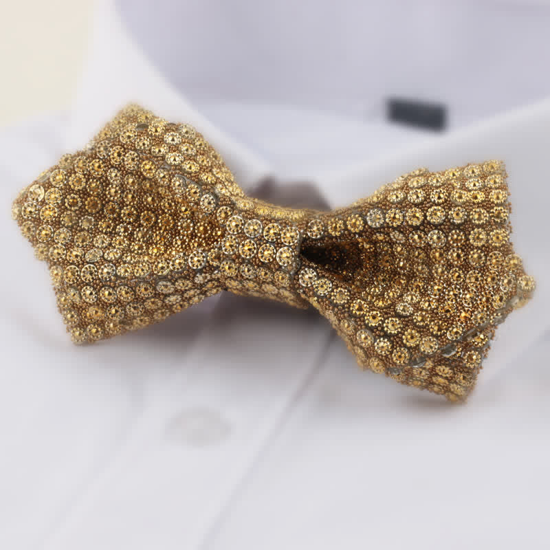 Men's Round Shape Double Layered Pointed Rhinestone Bow Tie - Goldenrod - image 9