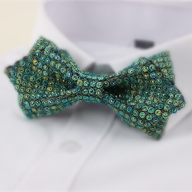 Men's Round Shape Double Layered Pointed Rhinestone Bow Tie - Green - image 3