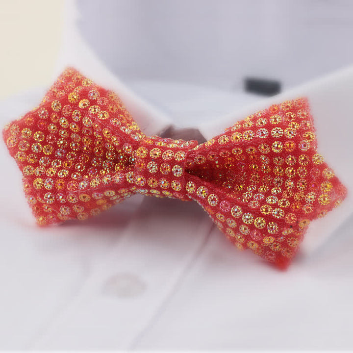 Men's Round Shape Double Layered Pointed Rhinestone Bow Tie - Orange - image 6