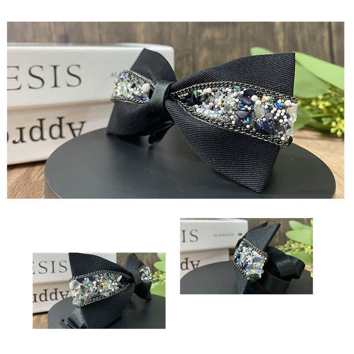 Men's Black Base Sparkling Stones Rhinestone Bow Tie - image 2