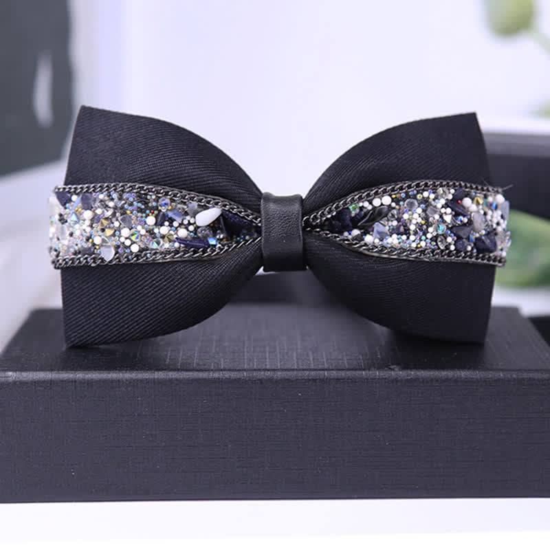 Men's Black Base Sparkling Stones Rhinestone Bow Tie - Style #1 - image 1