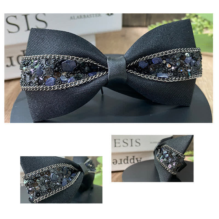 Men's Black Base Sparkling Stones Rhinestone Bow Tie - image 18