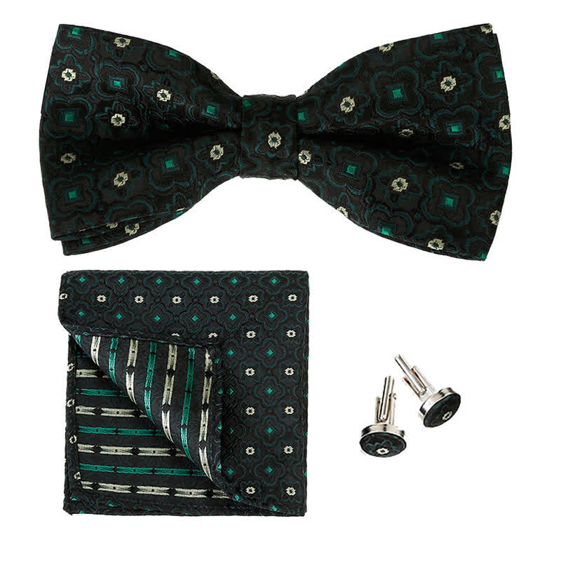 3Pcs Men's Geometrical Figure Pocket Square Bow Tie Set - DarkSlateGray - image 10