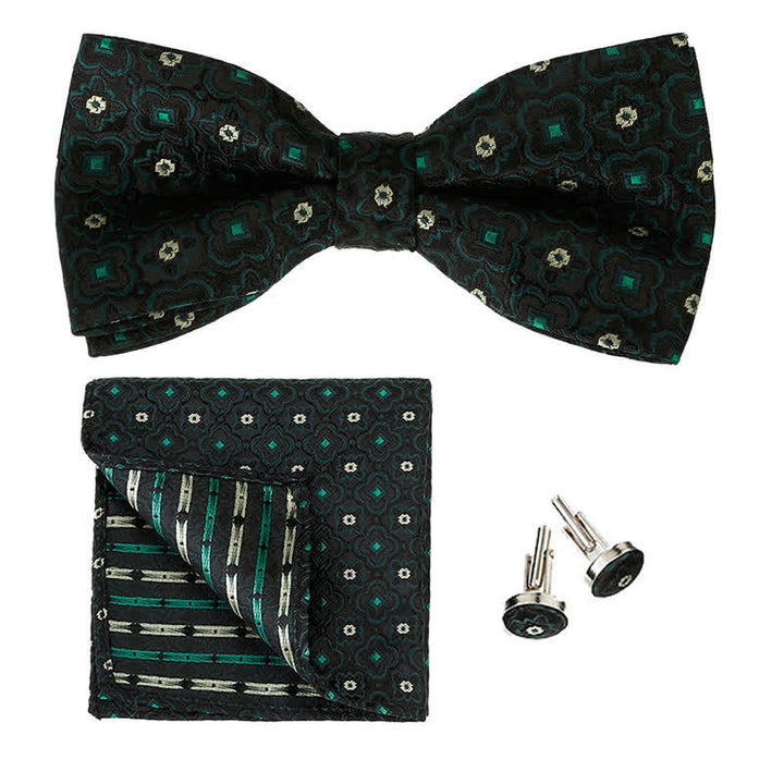 3Pcs Men's Geometrical Figure Pocket Square Bow Tie Set - DarkSlateGray - image 10