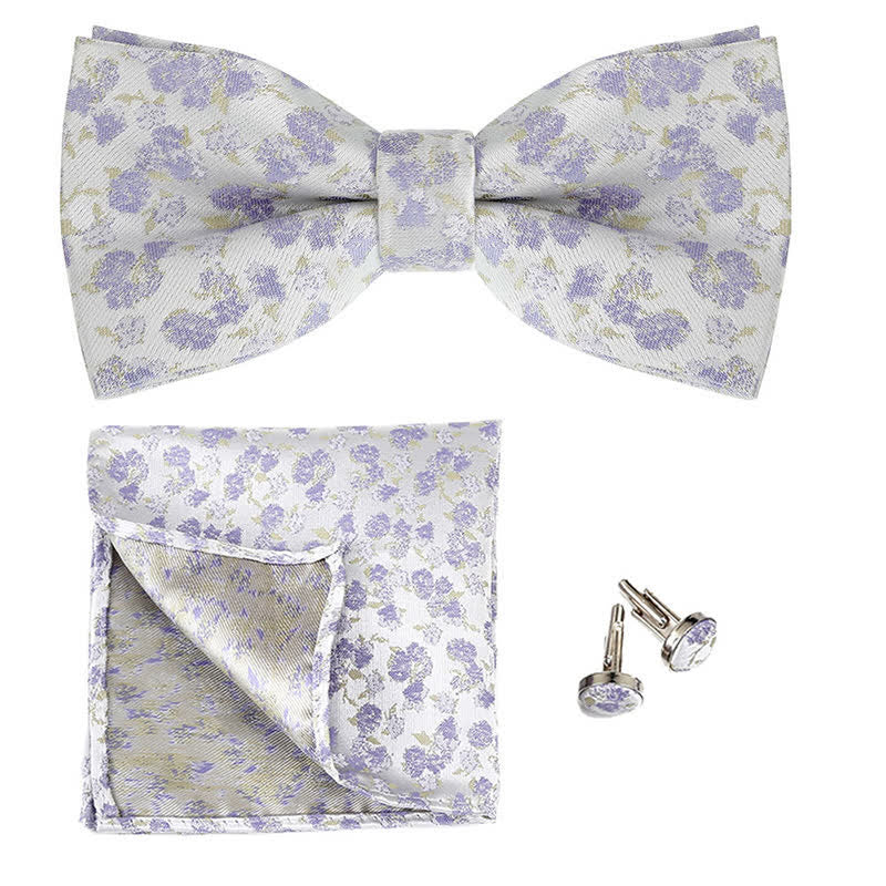 3Pcs Men's Gentleman Rose Floral Pocket Square Bow Tie Set - Violet - image 1