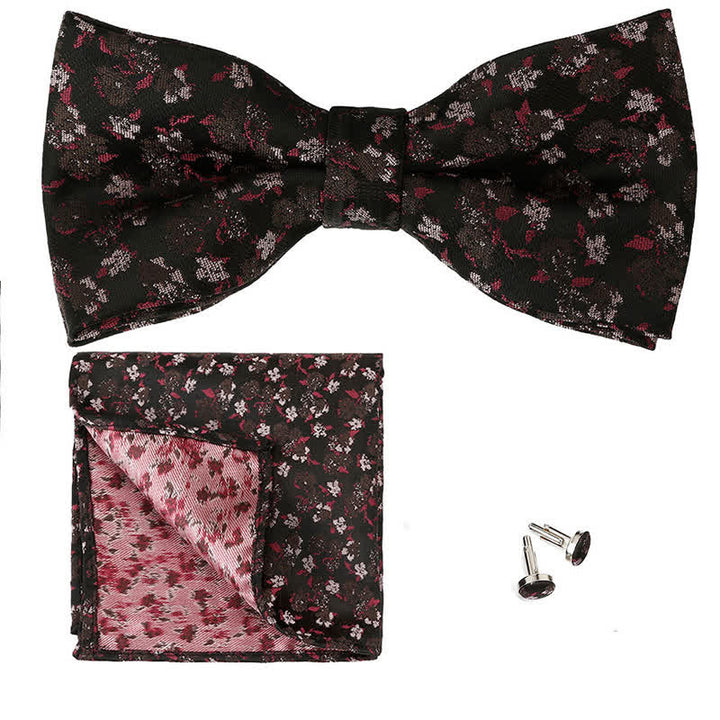 3Pcs Men's Gentleman Rose Floral Pocket Square Bow Tie Set - Dark Brown - image 8