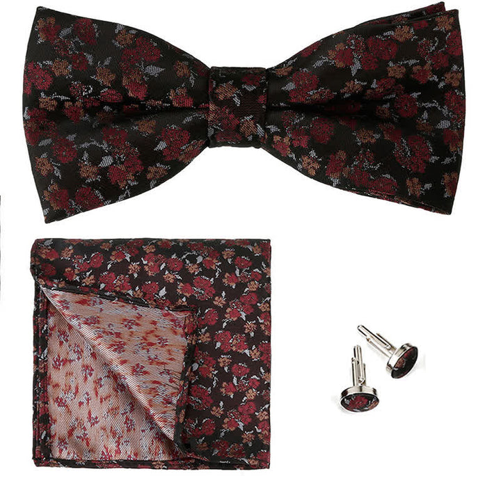 3Pcs Men's Gentleman Rose Floral Pocket Square Bow Tie Set - Maroon - image 6
