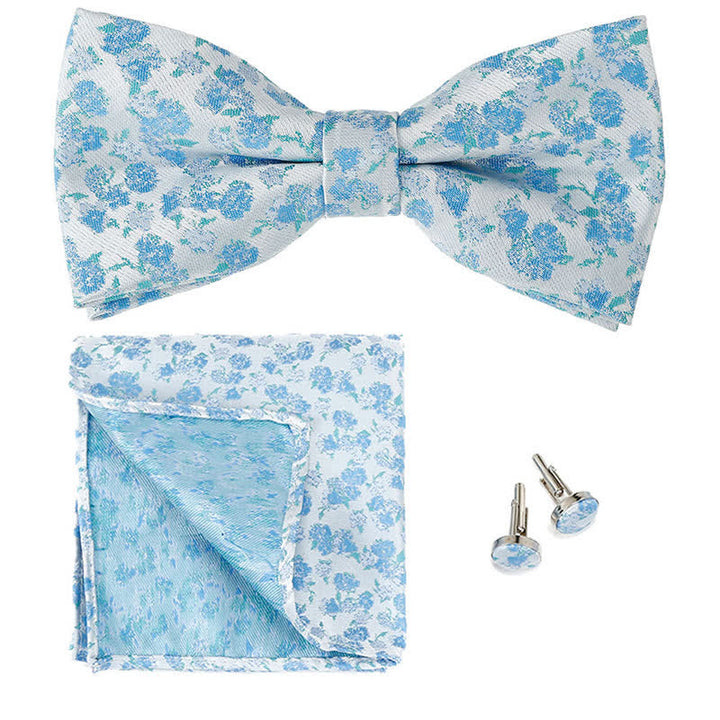 3Pcs Men's Gentleman Rose Floral Pocket Square Bow Tie Set - Sky Blue - image 4