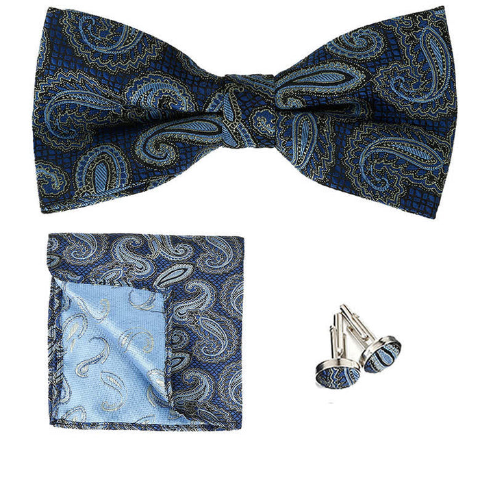 3Pcs Men's Classic Paisley Pocket Square Bow Tie Set - Navy - image 10