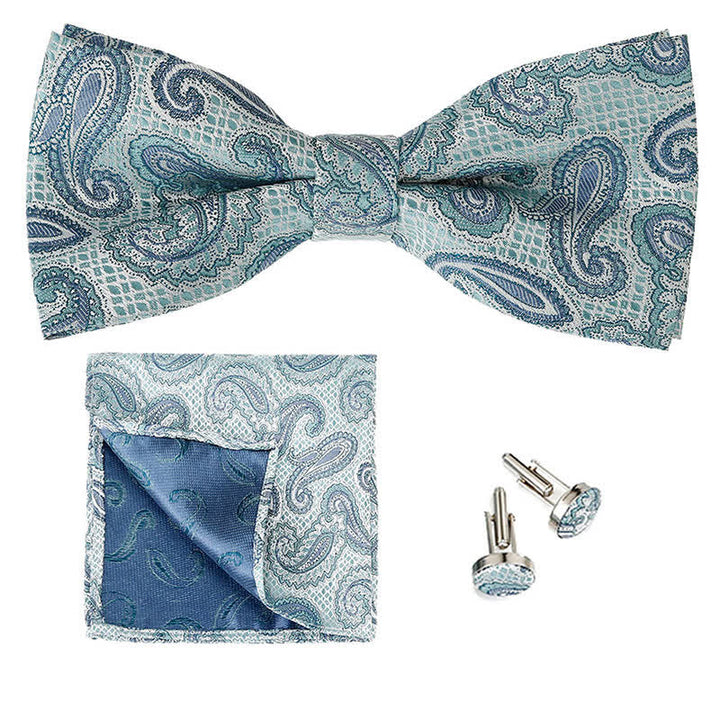 3Pcs Men's Classic Paisley Pocket Square Bow Tie Set - Light Blue - image 7