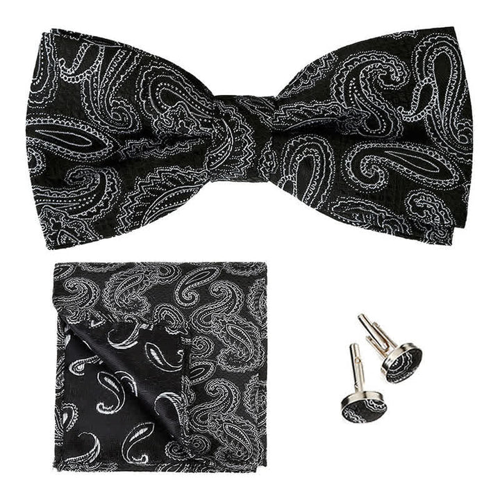 3Pcs Men's Classic Paisley Pocket Square Bow Tie Set - Black - image 2