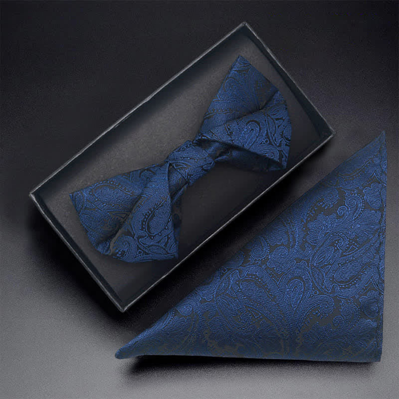 3Pcs Men's Navy Paisley Pocket Corsage Bow Tie Set - Twist - Bow Tie + Handkerchief - image 4