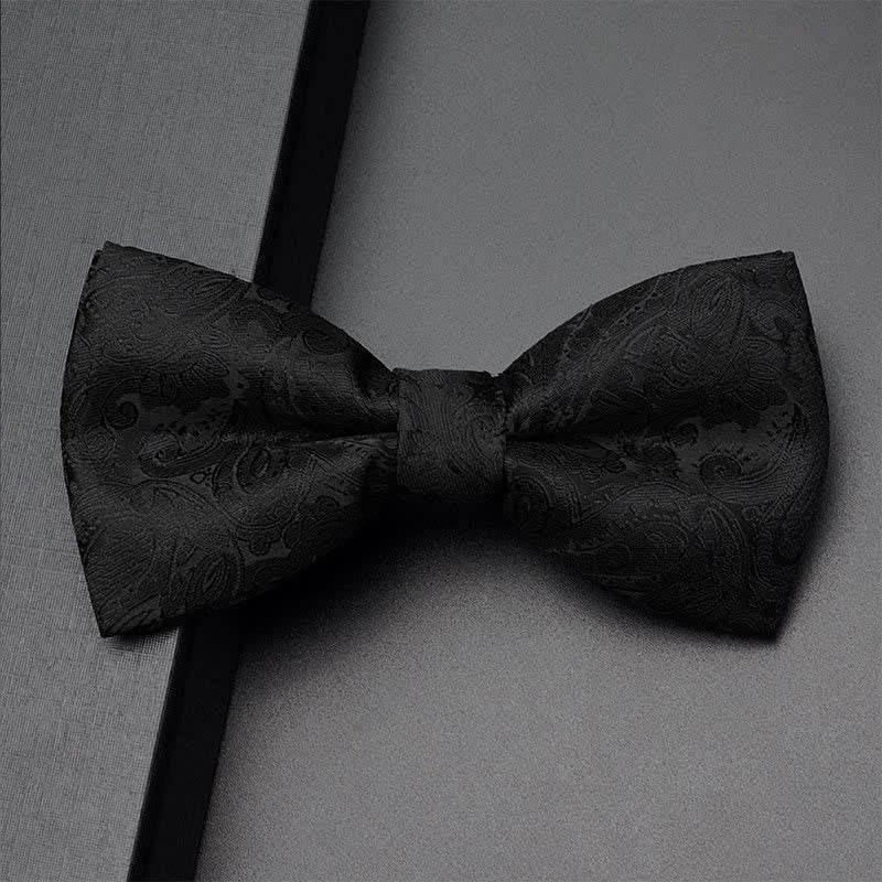 3Pcs Men's Black Paisley Pocket Corsage Bow Tie Set - Plain - Bow Tie - image 3