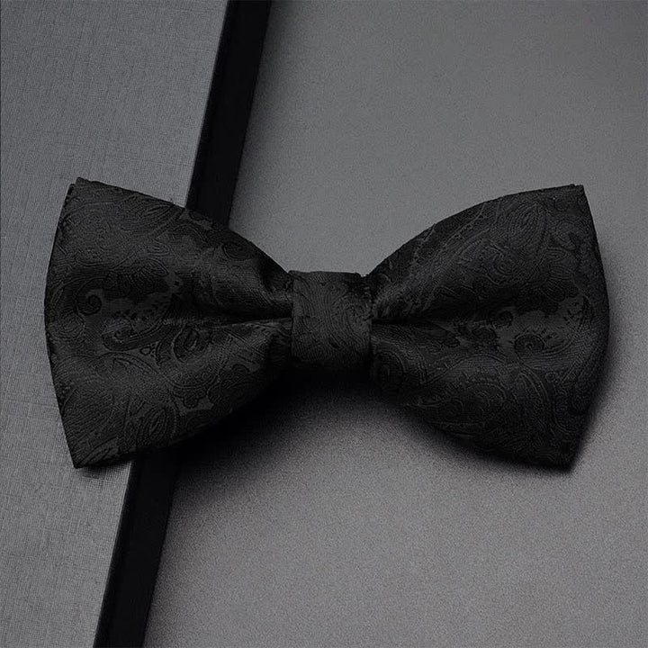 3Pcs Men's Black Paisley Pocket Corsage Bow Tie Set - Plain - Bow Tie - image 3