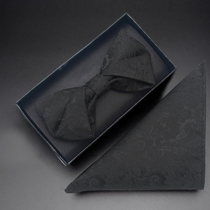 3Pcs Men's Black Paisley Pocket Corsage Bow Tie Set - Twist - Bow Tie + Handkerchief - image 8