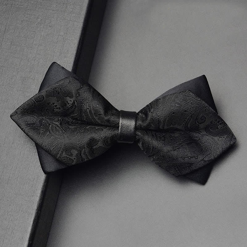 3Pcs Men's Black Paisley Pocket Corsage Bow Tie Set - Double Layered Pointy - Bow Tie - image 6