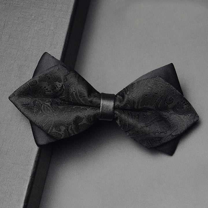 3Pcs Men's Black Paisley Pocket Corsage Bow Tie Set - Double Layered Pointy - Bow Tie - image 6