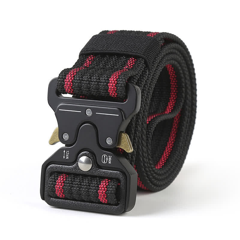 Men's Heavy Duty Release Buttons Tactical Belt - Black & Red - 48" - image 0