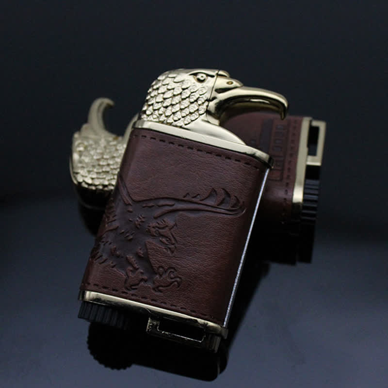 Eagle Head Leather Refillable Butane Lighter - image 2