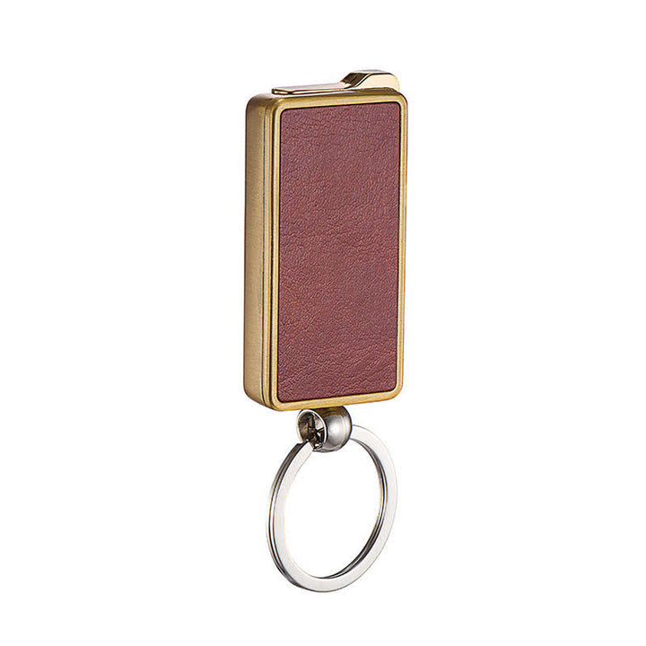 Portable Keychain Leather Body Refillable Butane Lighter - Brown - image 2