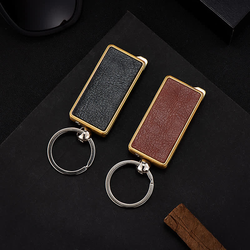 Portable Keychain Leather Body Refillable Butane Lighter - image 0