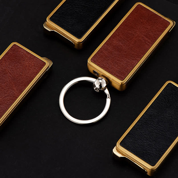 Portable Keychain Leather Body Refillable Butane Lighter - image 3