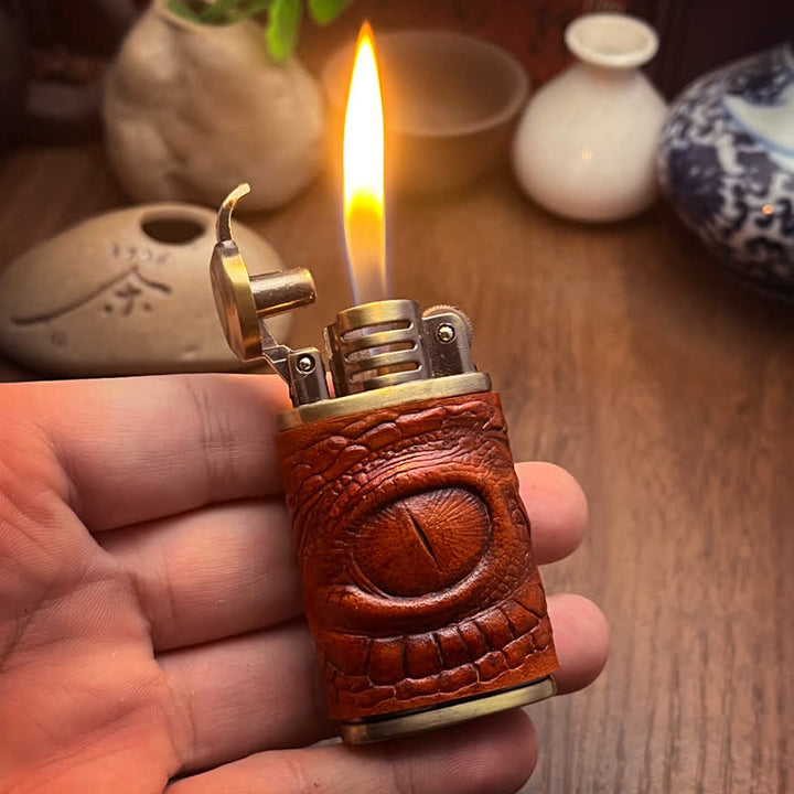 Dragon Eye Leather Sewing Refillable Butane Lighter - Brown - image 0