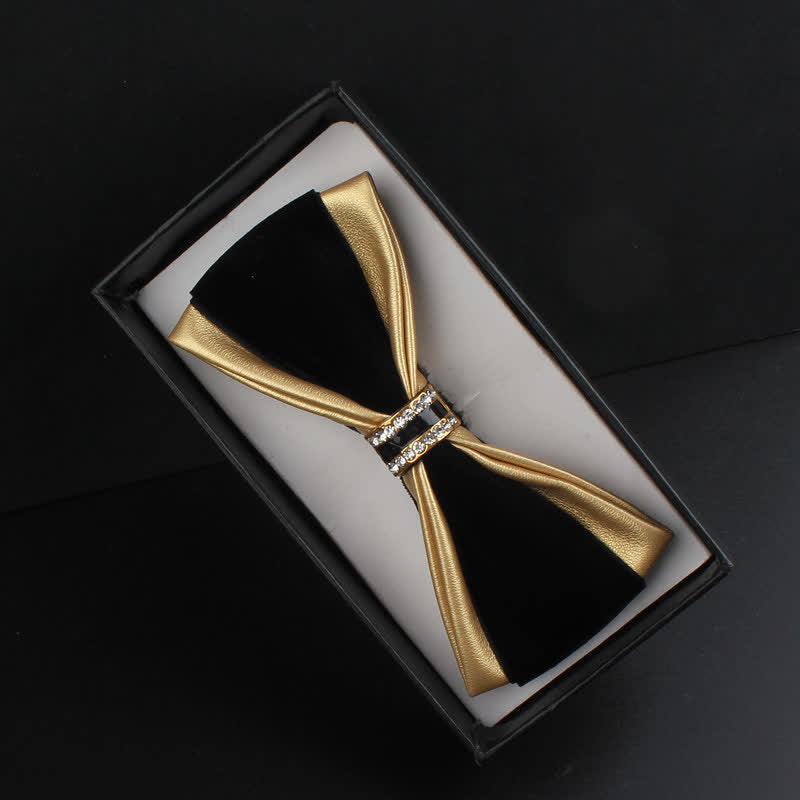2Pcs Men's Crystal Decoration PU Leather Deer Pin Bow Tie Set - image 2
