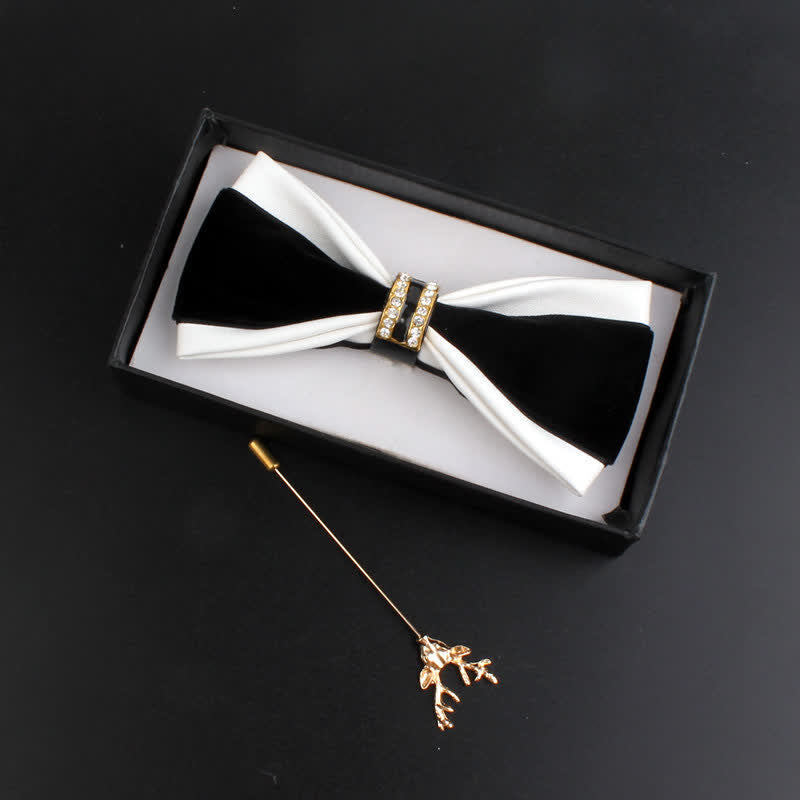 2Pcs Men's Crystal Decoration PU Leather Deer Pin Bow Tie Set - White - image 8