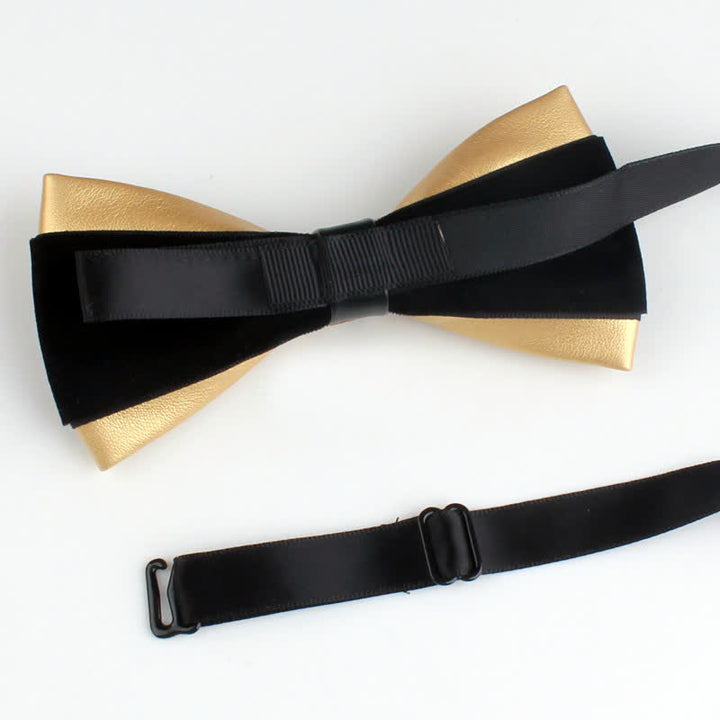 2Pcs Men's Crystal Decoration PU Leather Deer Pin Bow Tie Set