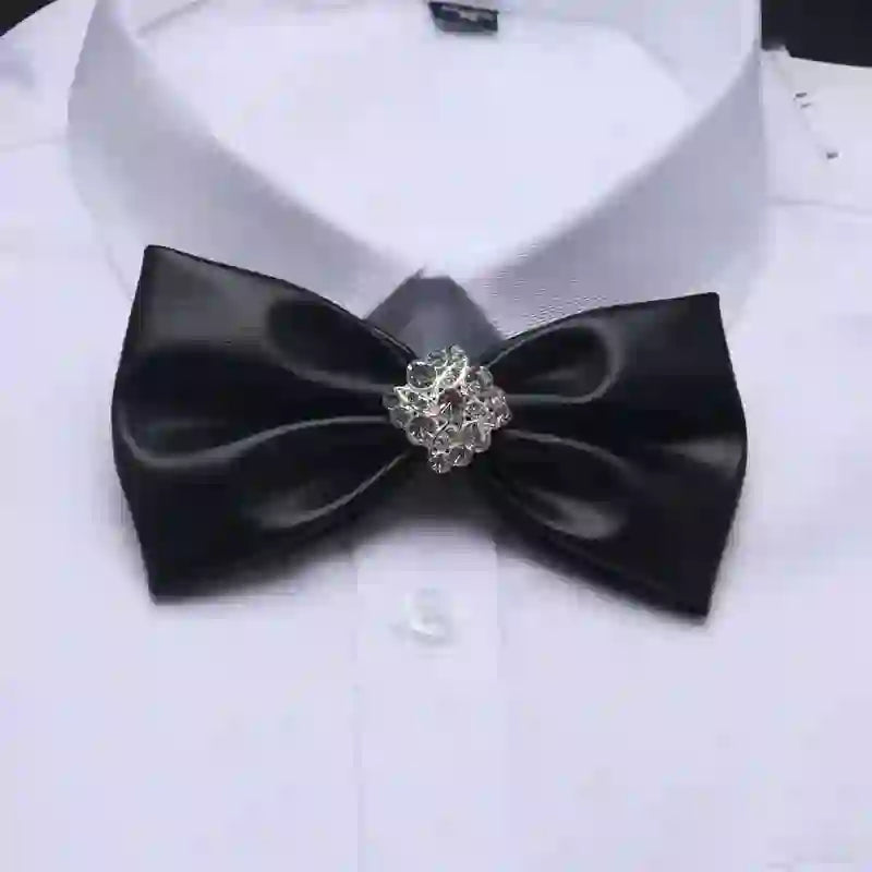 Men's Sparkling Rhinestone Black PU Leather Bow Tie - image 1