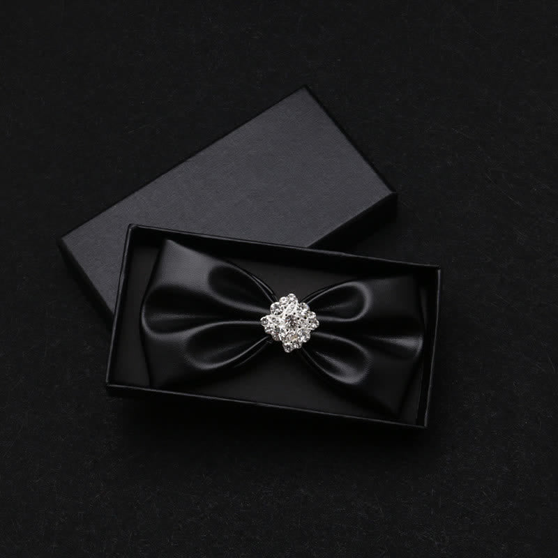 Men's Sparkling Rhinestone Black PU Leather Bow Tie - Style #1 - image 0