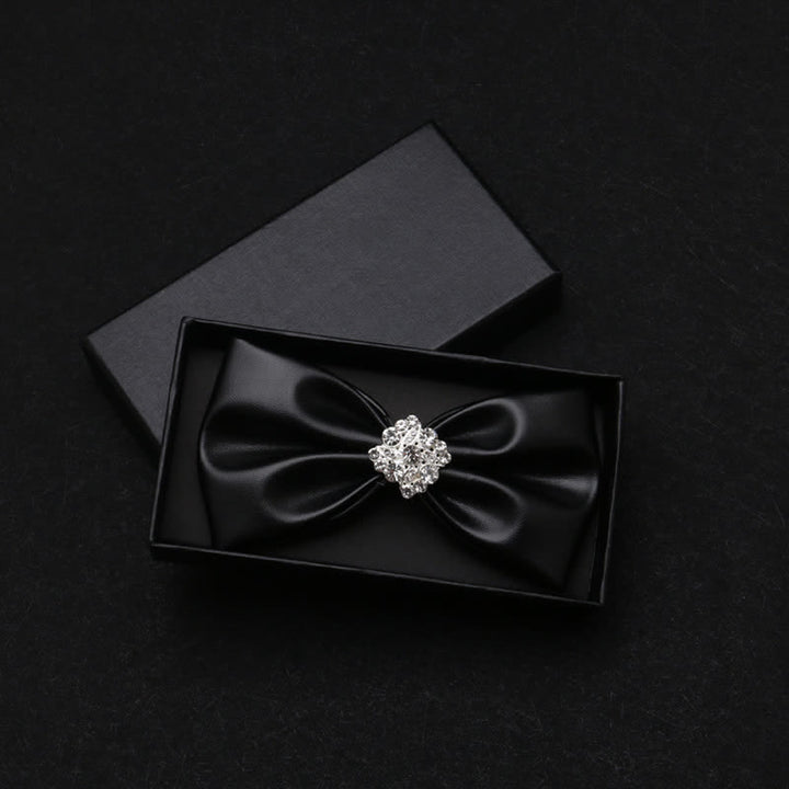 Men's Sparkling Rhinestone Black PU Leather Bow Tie - Style #1 - image 0