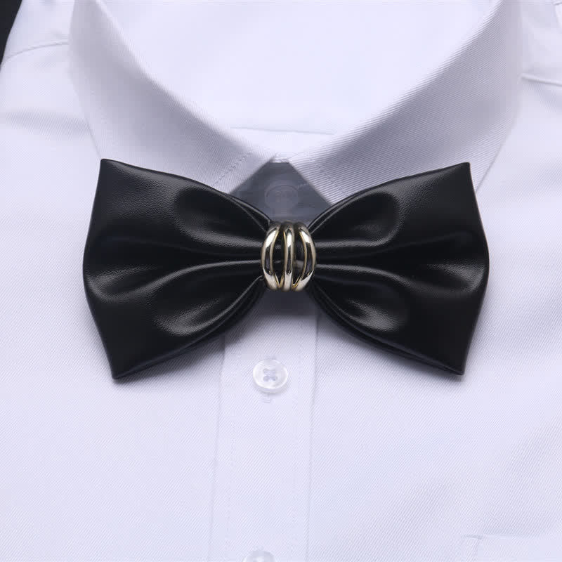 Men's Sparkling Rhinestone Black PU Leather Bow Tie - Style #2 - image 2