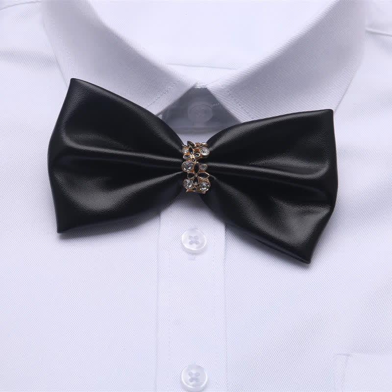 Men's Sparkling Rhinestone Black PU Leather Bow Tie - Style #3 - image 3