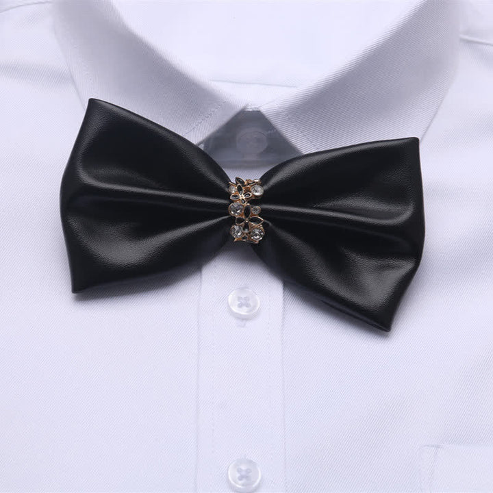 Men's Sparkling Rhinestone Black PU Leather Bow Tie - Style #3 - image 3