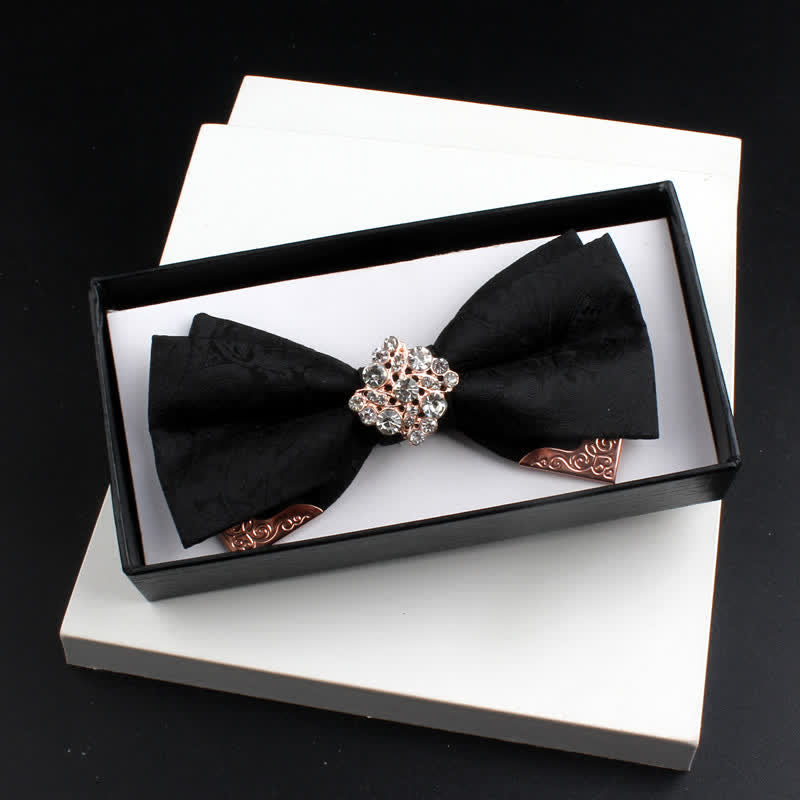 2Pcs Men's Paisley Double Layers Gold Metal Decors Bow Tie Set - Style #2 - Black - Bow Tie - image 11