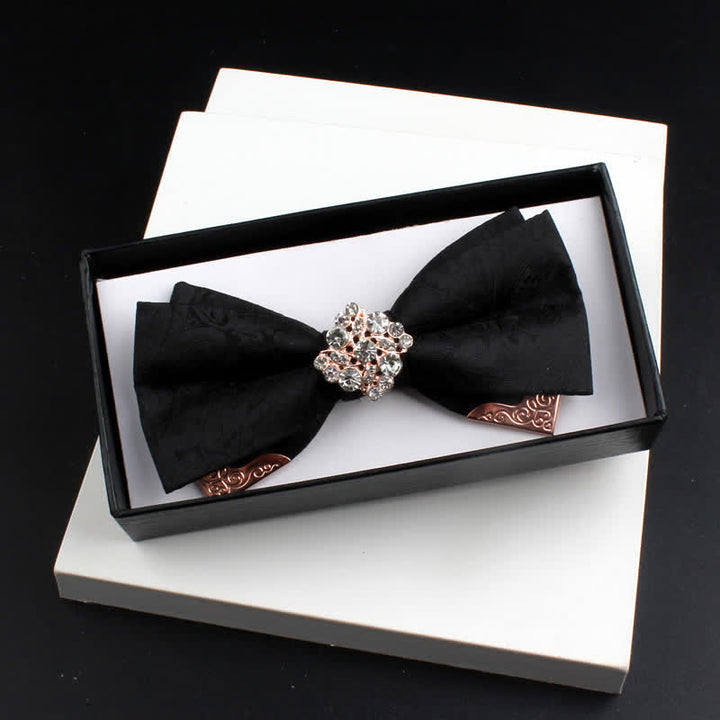 2Pcs Men's Paisley Double Layers Gold Metal Decors Bow Tie Set - Style #2 - Black - Bow Tie - image 11