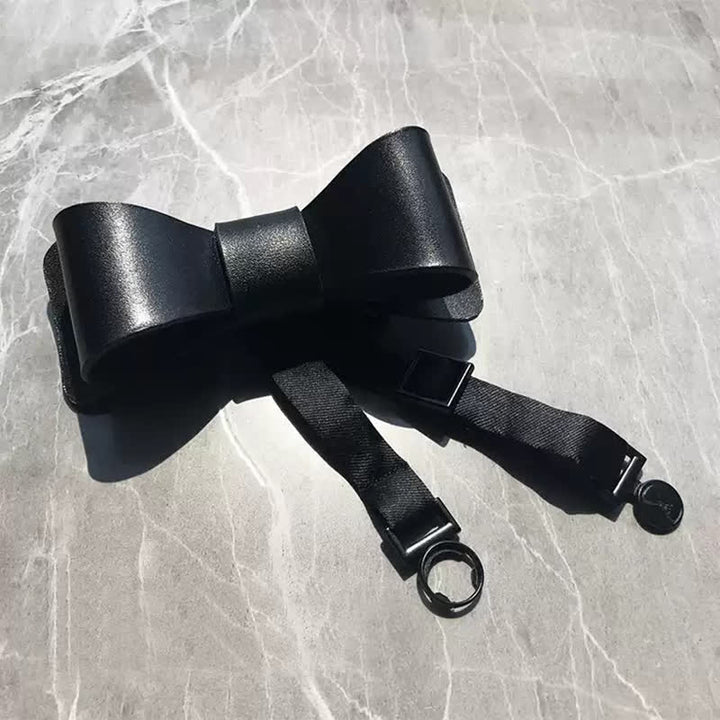 Men's Hand-Stitched Black Plant Tanned Leather Bow Tie - image 3