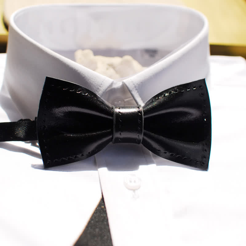 Men's Hand-Stitched Black Plant Tanned Leather Bow Tie - Style #1 - image 0