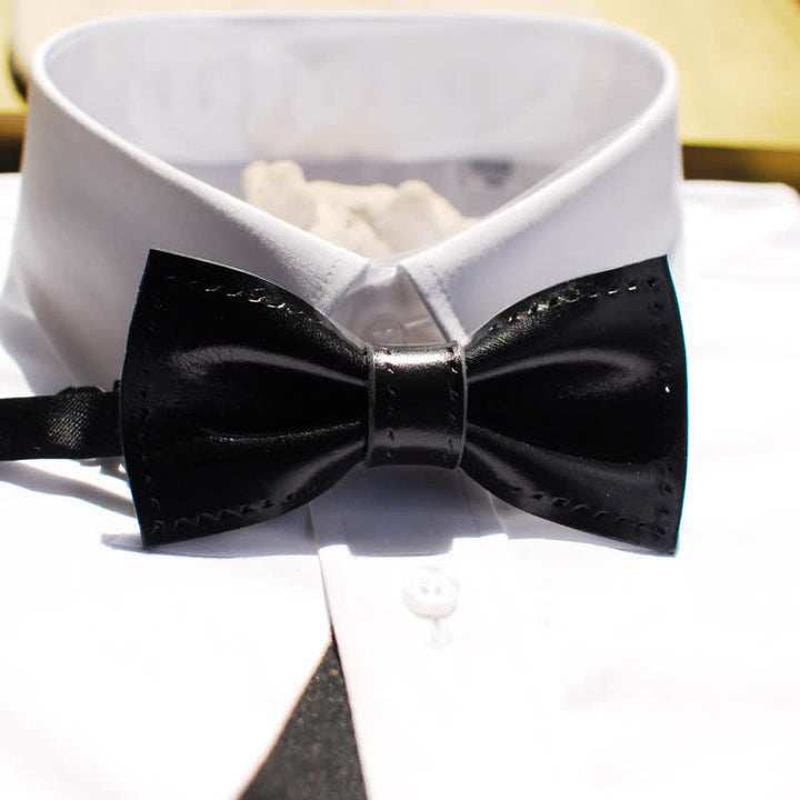 Men's Hand-Stitched Black Plant Tanned Leather Bow Tie - Style #1 - image 0