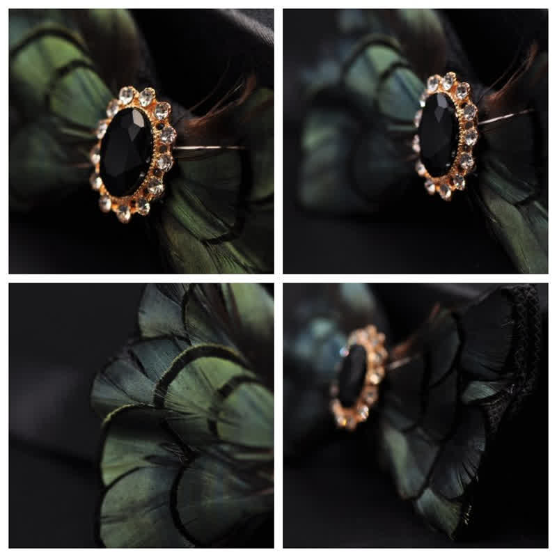 Forest Green Crystal Party Formal Feather Bow Tie - image 4